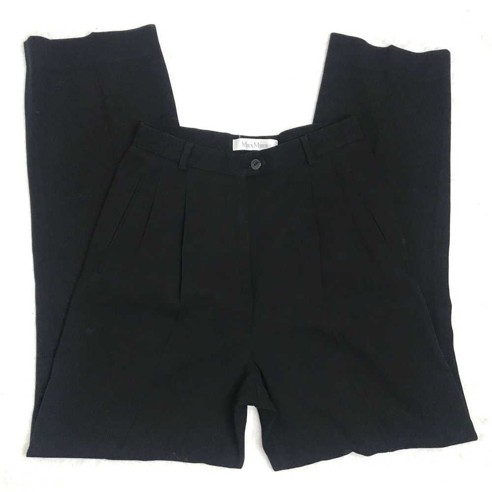 MaxMara Black Wool Pleated High Rise Pants